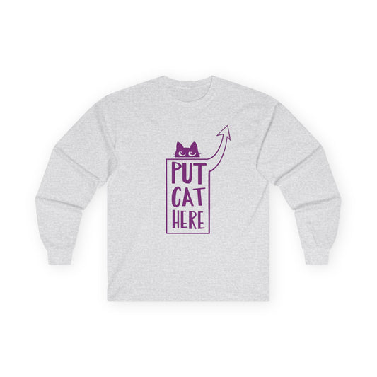 Squish Shoulder Cat Unisex Long Sleeve Tee, Ash Grey, 5-Sizes