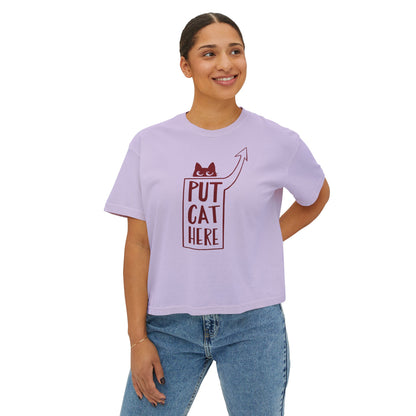 Women's Boxy Tee, Shoulder Cat, 100% Cotton, 3 Size