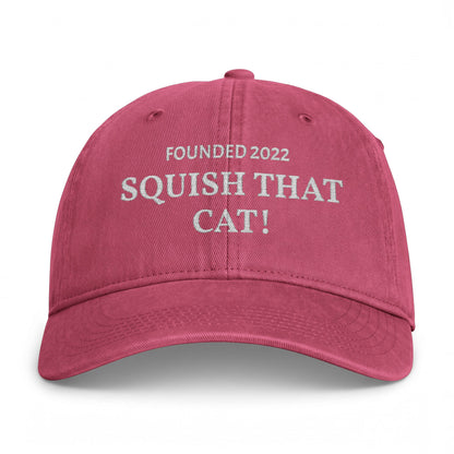 Squish That Cat Washed Baseball Cap, 4-Colors