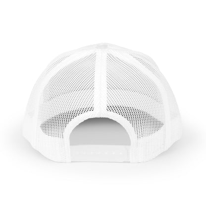 Squish That Cat Retro Trucker Hat, White with Blue Embroidery