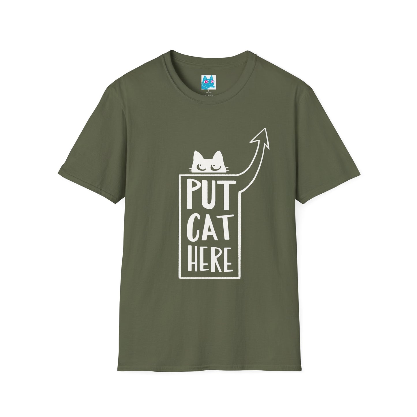 Calling All Shoulder Cats Unisex Army Green Cotton Tee, 4 Sizes