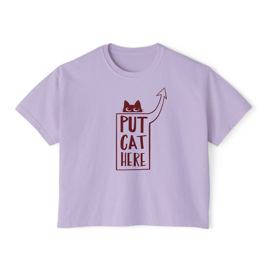Women's Boxy Tee, Shoulder Cat, 100% Cotton, 3 Size