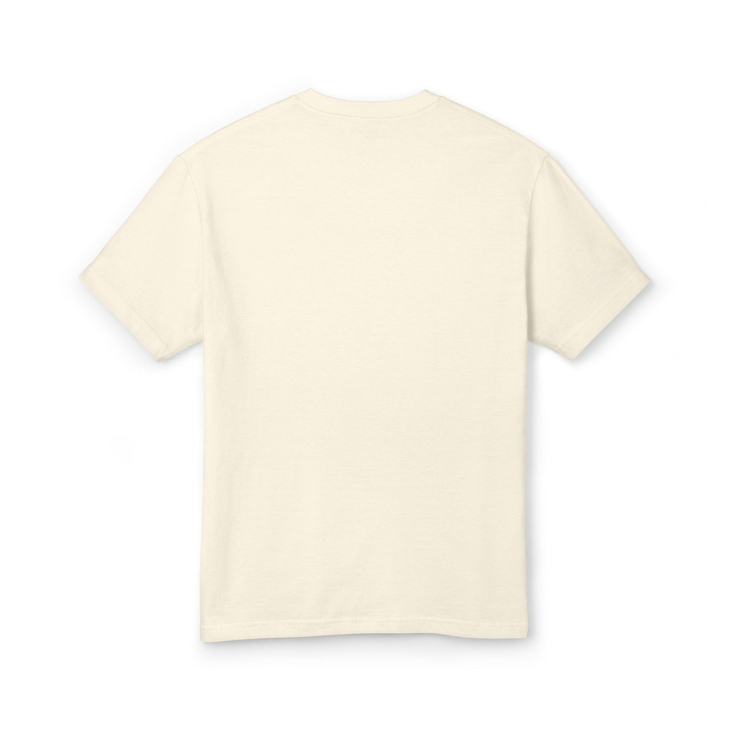 Unisex 100% Cotton Heavyweight Tee, Faded Cream w. Shoulder Cat Logo, 5 Sizes