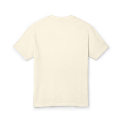 Unisex 100% Cotton Heavyweight Tee, Faded Cream w. Shoulder Cat Logo, 5 Sizes