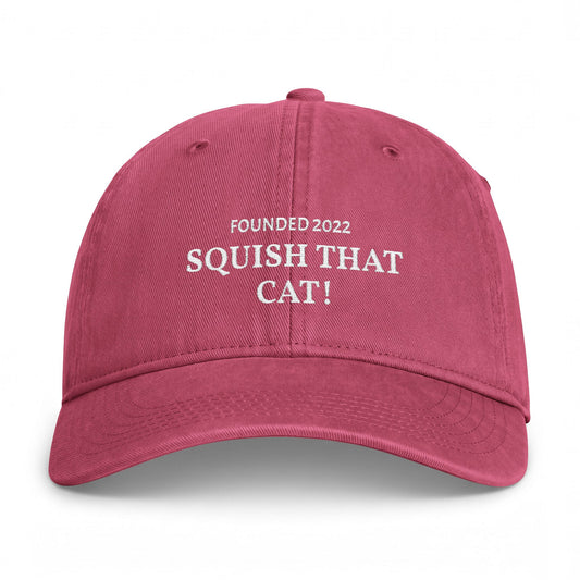 Squish That Cat Washed Baseball Cap, Crimson
