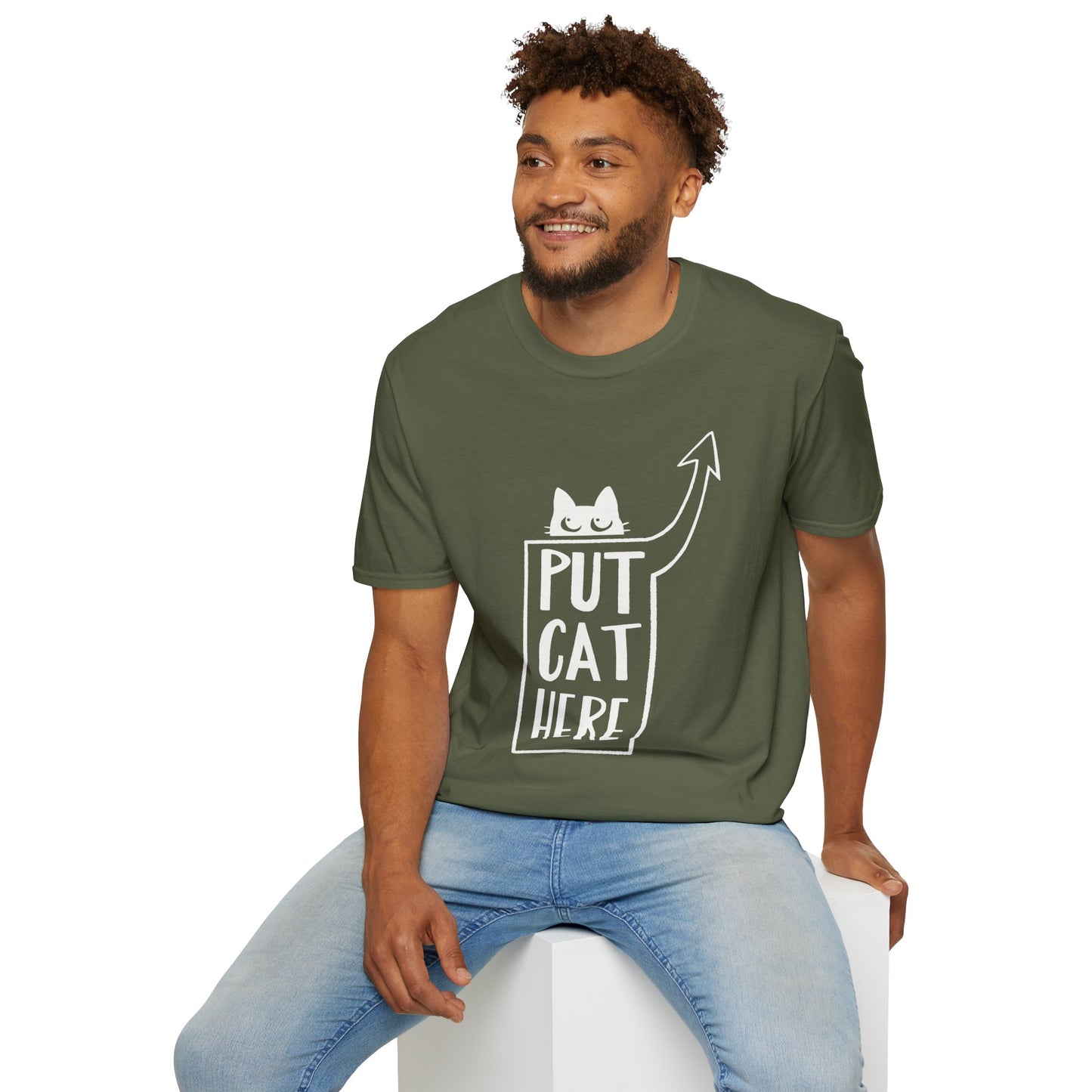 Calling All Shoulder Cats Unisex Army Green Cotton Tee, 4 Sizes