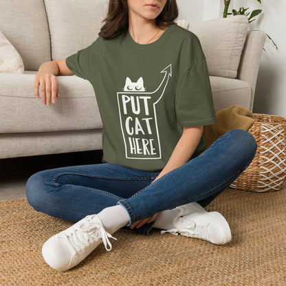 Calling All Shoulder Cats Unisex Army Green Cotton Tee, 4 Sizes
