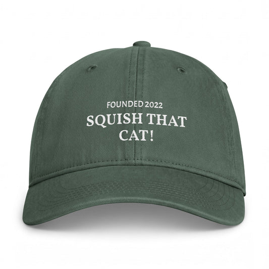 Squish That Cat Washed Baseball Cap, Moss