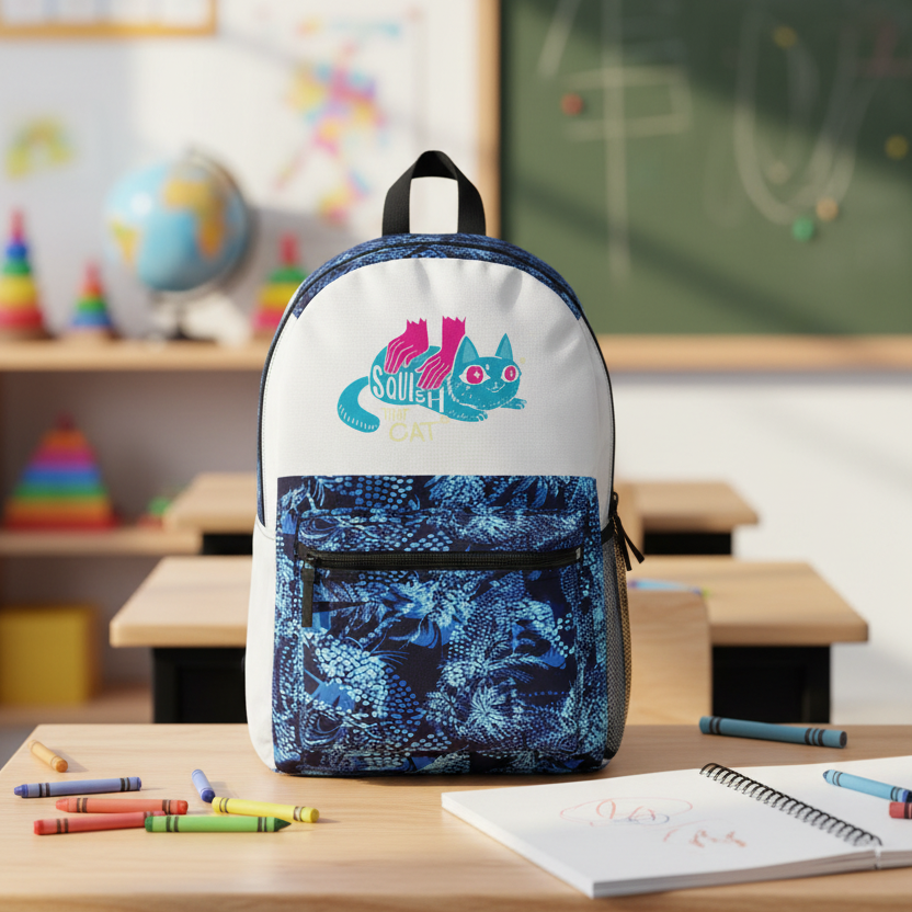 Squish That Cat Backpack on School Desk